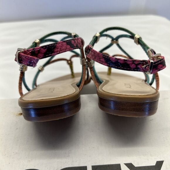 ALDO Snake Print Multi Color Strappy Flat Gold Accents Women SZ 5 New in Box - Picture 6 of 9